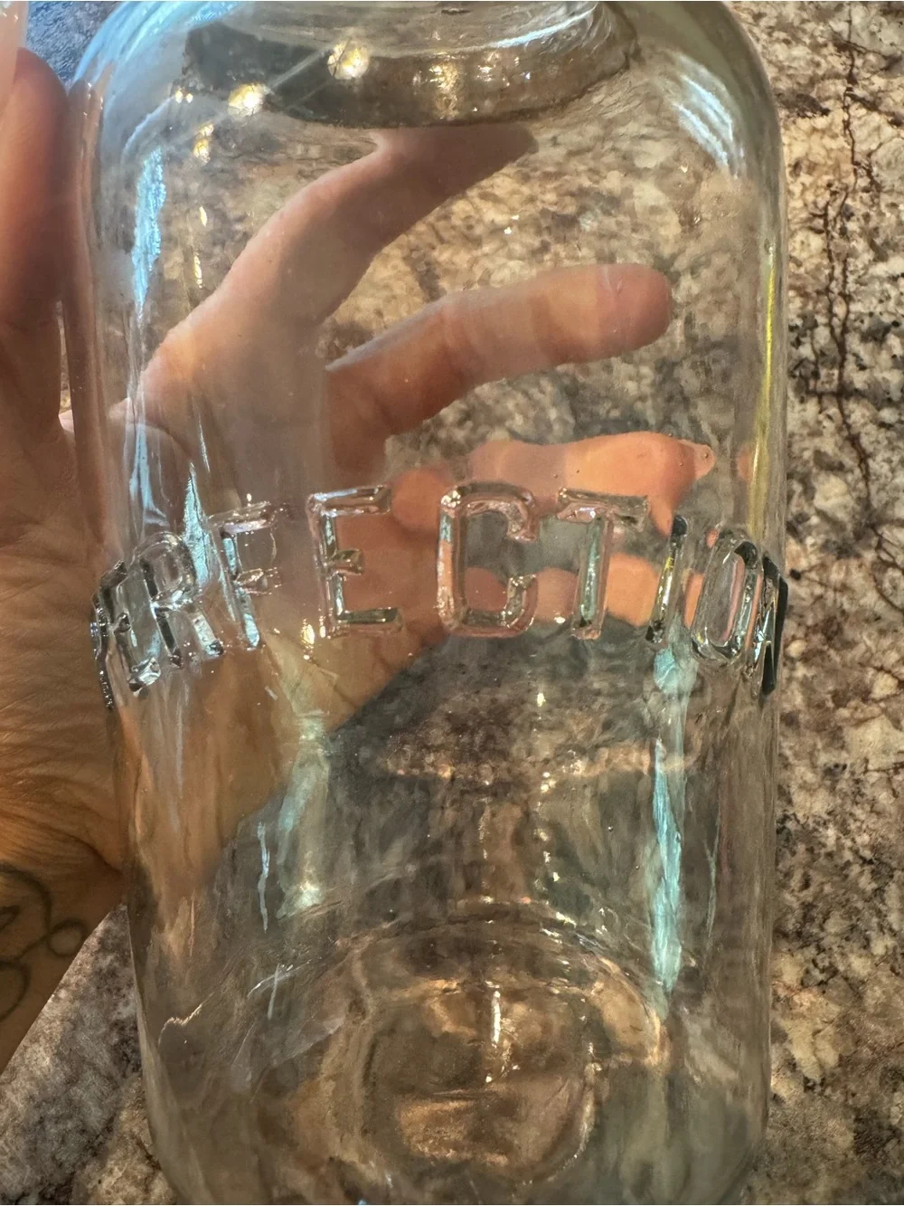 Vintage clear glass Perfection brand bail-closure canning jar